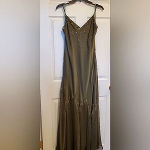 Perfect prom dress! Worn once. Lovely olive green with sequins, layered chiffon
